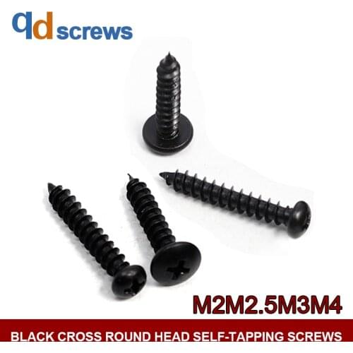 8.8 M2M2.5M3M4 Black Cross Phillips Round Head Self-attack Self-tapping Screws GB845-76 DIN7981 ISO 7049