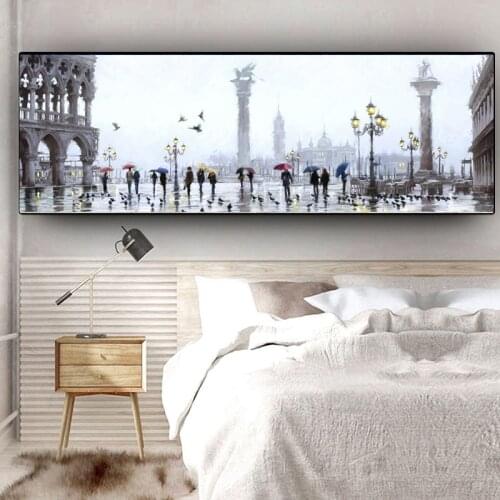 Abstract Venice City of Water Oil Painting on Canvas Resort Boats Buildings Cuadros Posters and Prints Wall Art for Living Room