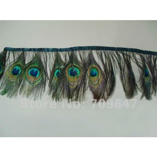 Free shipping!2Meters/Lot Height approx 13cm Peacock Feather Trimming Peacock Feather Fringe with 28-32pcs Peacock Eyes