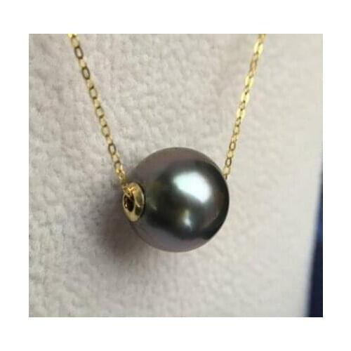 Free shipping Tahiti Black Pearl Sea Passepartout Pendant necklace round light adjustable length