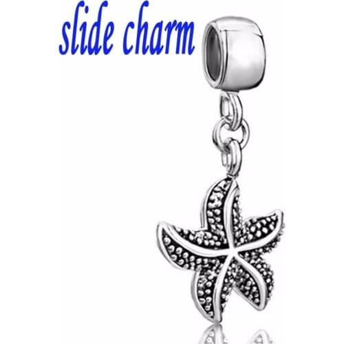 Slide charmFree shipping Valentines Day gift and children living marine starfish pendant beads fit Pandora charm bracelets
