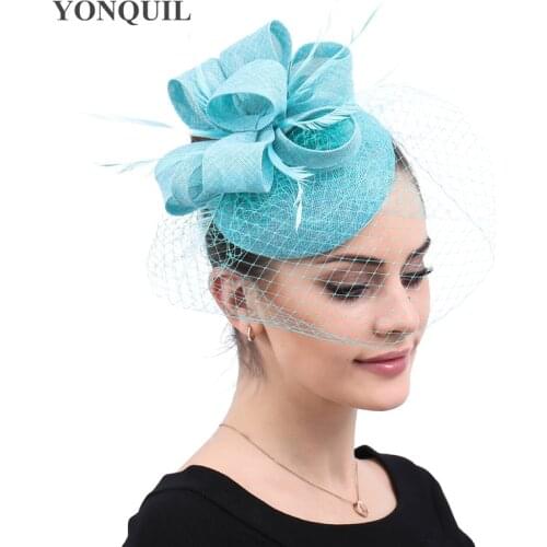 Turquoise Classic Mesh Fascinating Hair Clip Hat Headband Bowler Feather Bridal wedding Veil Wedding Party New Hair Clip SYF567