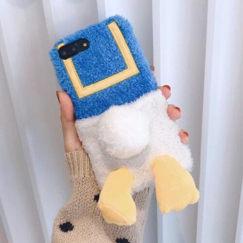 Cartoon 3D Duck Flurry Fur Phone Case For iPhone 11 Pro Max 7 8 Plus X XR XS Max Cute Soft Plush Phone Cover For iPhone 8 XS SE