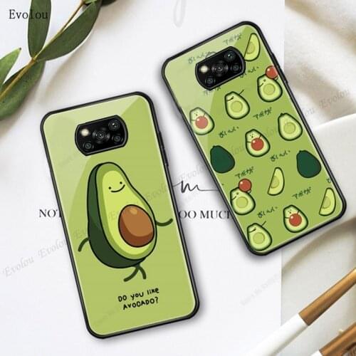 For POCO X3 Pro Case Green avocado Cartoon Hard Tempered Glass Phone Cover for Redmi Note 10 Pro Max 9s 9 Pro 8 7 6 POCO F3 M3