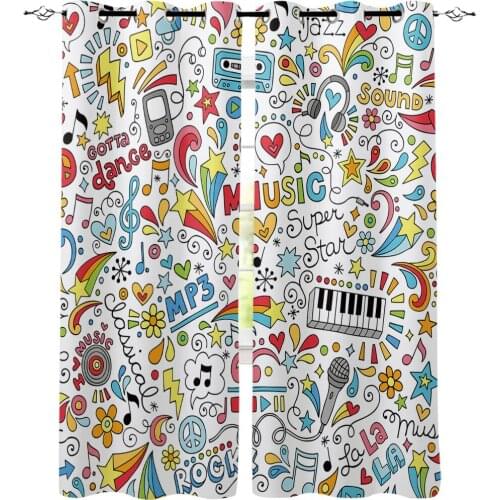 Color Music Doodling Room Curtains Large Window Curtain Living Room Bathroom Bedroom Kitchen Decor Kids Room Curtain Window