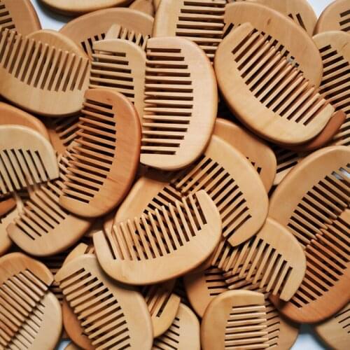 100pcs/lot Customized Engraved Your Logo Natural Peach Wooden Wide Tooth Comb Beard Comb Pocket Size Comb 10*5*1cm