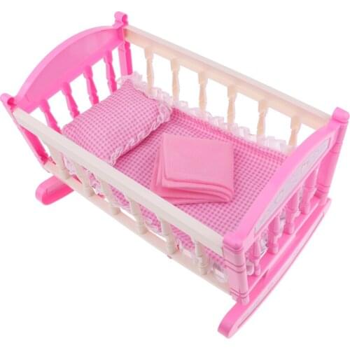 Baby Doll Crib Bed Model Simulation Furniture Model for 9-11inch Doll Kids Pretend Play Toy