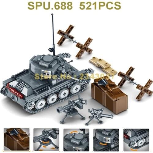 K0152 521pcs Military Ww2 World War Ii T-38 Amphibious Reconnaissance Tank 2 Dolls Building Blocks Toy