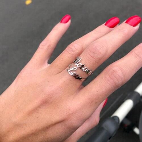 Custom Two Name Rings Personalized Baby Names Couples Names Ring Stainless Steel Adjustable Double Name Ring Christmas Gift