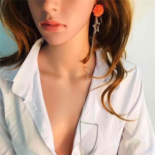1 Pcs Korean Temperament Bead Asymmetric Earrings Hairpin Connecting Earrings Chain Clip Accessorie Stars Suit Woman Jewelry