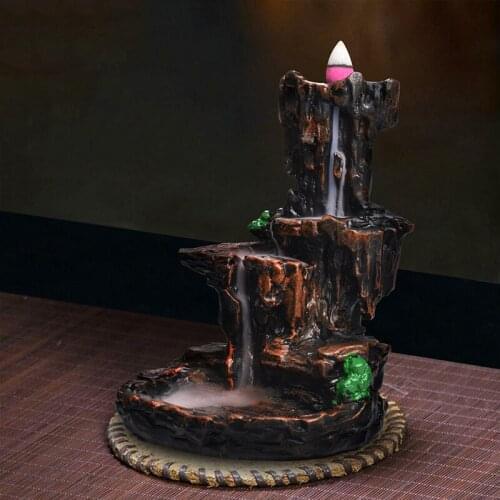 Smoke Backflow Incense Mountain River Waterfall Ceramic Incense Burner Stick Holder Incense Censer Buddhist Burner +50 Cones