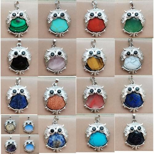 Malachite Tiger Eye Lapis Lazuli Goldstone Blue Sand Howlite Crystal Opal Jaspe Carnelian Aventurine Owl Art Pendant Bead WB919