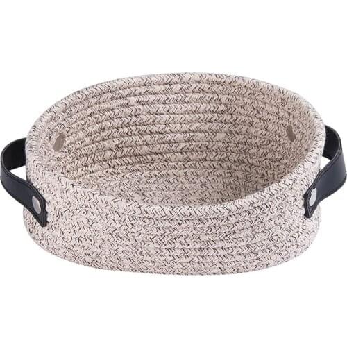 Small Woven Basket For Storage Oval Rope Coil Baskets With Handle Mini Cotton Basket Little Organizer Bins