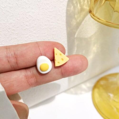 Cute Asymmetric Cartoon Cheese Omelette Studs Earrings for Women 2021 Trendy Fashion Girl Creative Party Earrings Jewelry