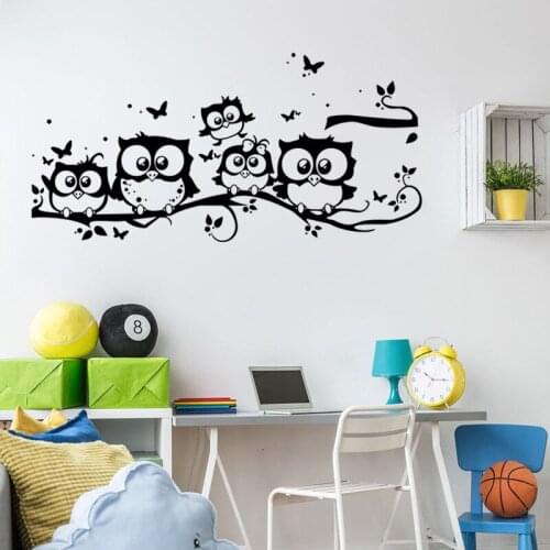 Cute Animal Owl On The Tree Butterfly Wall Sticker Creative Home Decoration Mural For Bedroom Removable Waterproof Decal M0023