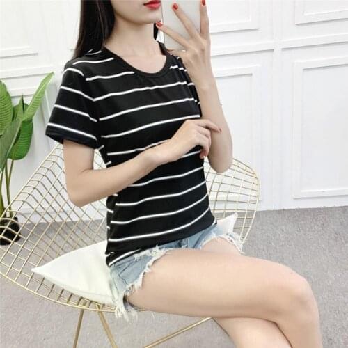 Fashion Chic Cute T Shirt Tees Women Summer Striped Short Sleeve O-neck T-shirts Streetwear 90s Aesthetic T Shirt Outfits