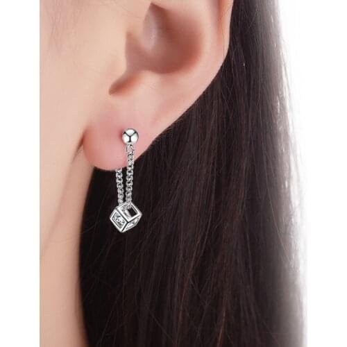 Fashion Tassels Long Chain Studs Earrings For Women Inlaid Rhinestone Crystal CZ Magic Cube Pendants Earring Punk Jewelry Gift