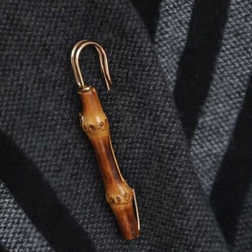 Vintage Simple Natural Bamboo Suit Pin Metal U Shape Buckle Men Garment Brooch Pin Jewelry