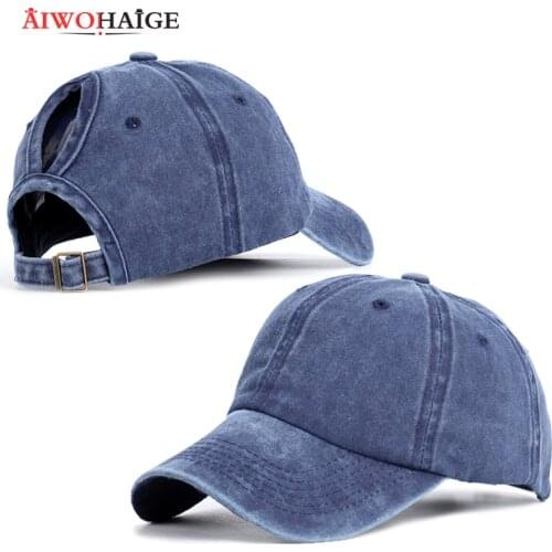 2019 New Fashion Ladies Ponytail Baseball Cap Vintage Casual Hat Spring Women High Quality Adjustable Washed Cotton Sport Black