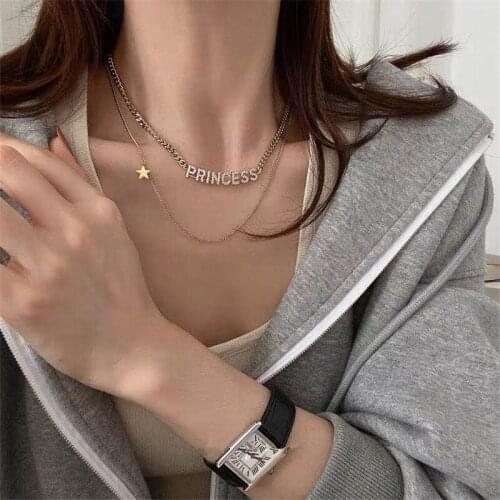 New Design Two Chains Crystal Letter Chokers Necklaces for Women Star Pendant Necklace Charms Jewelry Wholesale 2020