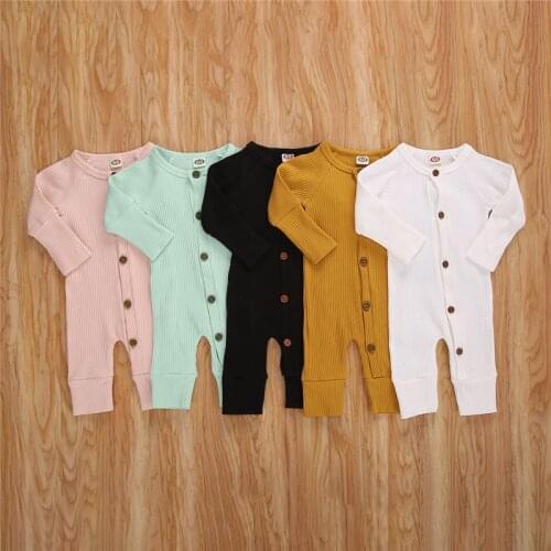 Ribbed Knitted Solid Jumpsuit Newborn Baby Girls Boys Clothes Long Sleeve Autumn Romper Long Sleeve Sleepwear Outfit Clothes