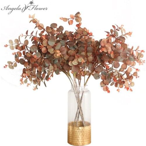 Autumn Style Eucalyptus Leaf Indoor Simulation Silk Plants Fake Flowers Branch Potted Home Party Table Vase Flower Rack Decor
