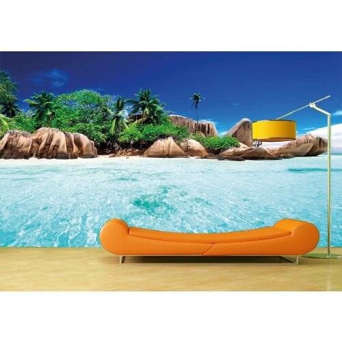 Custom 3D Photo Wallpaper Blue Sea Island Art Wall Mural, Removable Decor Self-adhesive PVC Wall Stickers