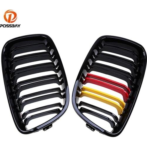 POSSBAY 2Pcs Car Center Bumper Kidney Grills Double Slat Gloss Black Racing Grilles for BMW 1-Series F20 118d/120d 5-door 11-15