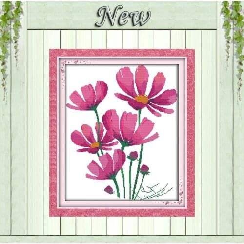 Pink rose and butterfly flower painting counted print on canvas DMC 11CT 14CT Chinese Cross Stitch kits needlework Set embroider