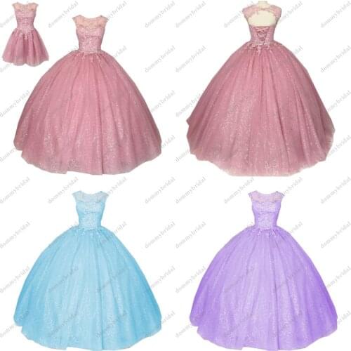 Modest Two Piece Detachable Skirt Light Blue Lavender Ball Gown Dresses for Quinceanera Prom Sweet 15 Vestido De XV Dress Lace