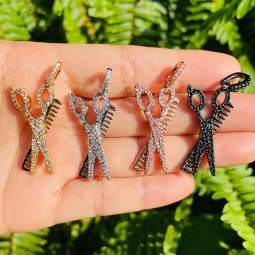5pcs Scissor Comb Charm for Women Bracelet Necklace Keychain Making Pendant for Handmade Craft Jewelry Accessory Wholesale