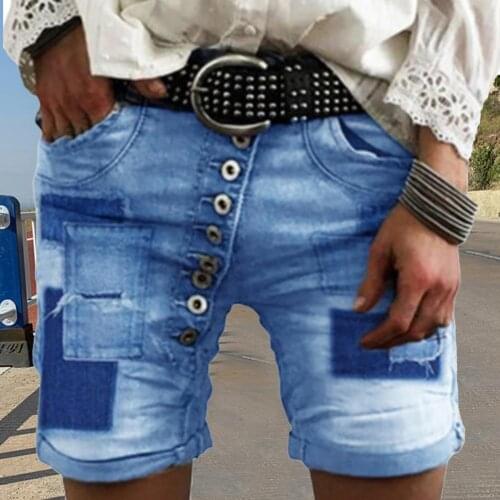 Summer Casual Hot Shorts for Women Pocket High Waist Riped Button Up Female Denim Shorts Jeans Femme 2021 Streetwear