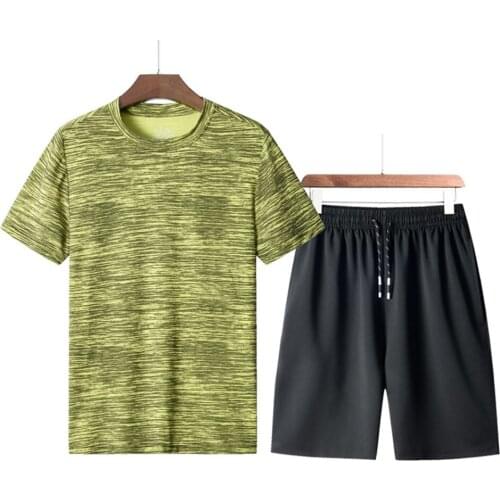 Loose large summer mens casual suit round neck short sleeve T-shirt exercise outdoor fitness quick drying exercise suit