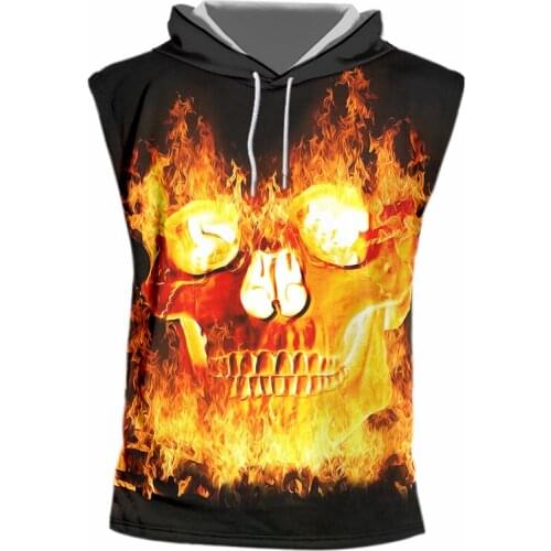 OGKB 3D Hooded Tank Tops Men Cool Sleeveless Shirts 3D Cool Flame Skull Print Design Summer Fashion Casual Tops Vest Plus Size