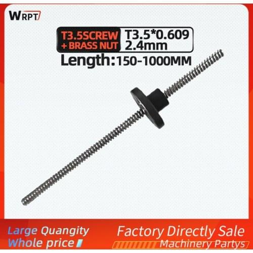 CNC 3D printer 1PCS T3.5 trapezoidal rod lead screw thread 3.5mm lead 0.609/2.4mm with brass nut, L = 150MM-1000MM