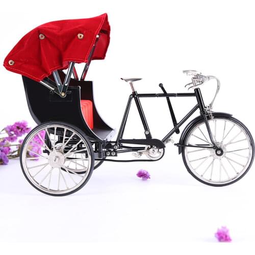 1:10 scale old Shanghai Beijing alloy three-wheel diecast rickshaw bike bicycle model toy simulation retro metal rickshaw gifts