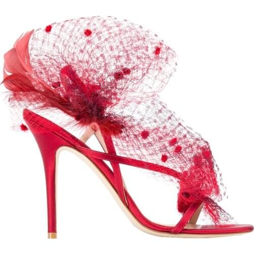Gorgeous Red Black Feathers Wedding Heels 9.5 CM 7.5 CM Prom Evening Party Shoes Bridal High Heels Lady Formal Dress Stile