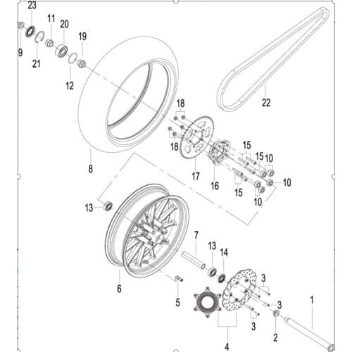 Rear wheel rear brake disk chain rear sprocket page of Benelli 302G TNT 302R 300GS