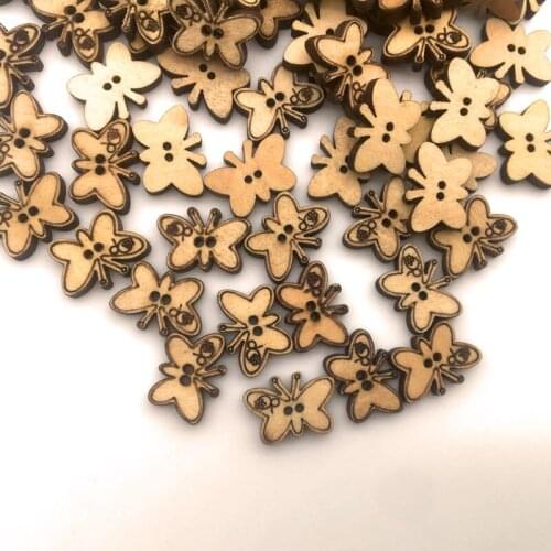 100PCS 15mm Wooden Buttons Natural Butterfly 2Holes Wood Sewing Buttons DIY Buttons For Children for Scrapbooking SC036