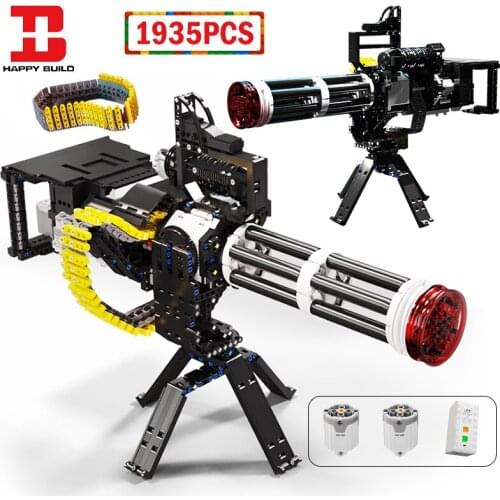 1935pcs WW2 Military Technical Electric Gatling Gun Emission Bullet Building Blocks MOC City Police Weapon Bricks Toys for Boys