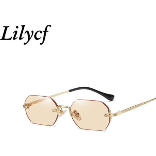 2021 Street Shooting Personality Sunglasses Small Frame Ladies Anti-glare Fashion Polygon Rimless Eyewear Brand Designer Glasses