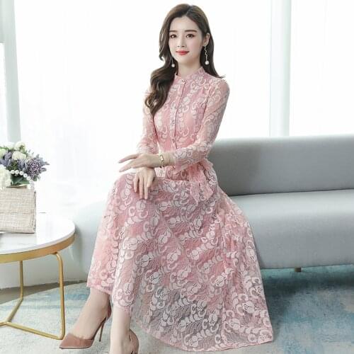 2021 Vintage Black Lace Sexy Maxi Dresses Autumn Winter 3XL Plus Size Long Sleeve Midi Dress Elegant Women Bodycon Party Vestido