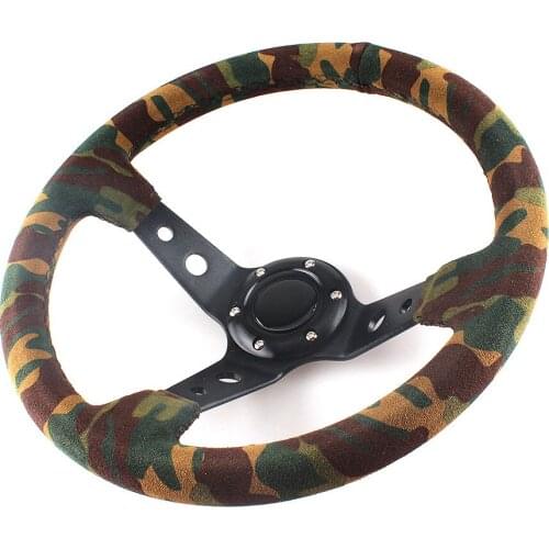 350MM 14inch Camouflage Leather Suede Racing Steering Wheel Universal 95mm Deep Corn Drifting Car Sprort Steering Wheel QC0158