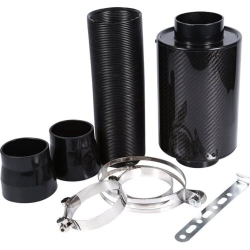 1 Set Car Cold Air Intake System With Fan Racing Carbon Fiber Cold Feed Induction Air Intake Filter Kit Ram Filter Box