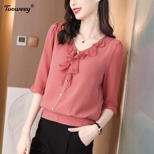 Fashion Floral Print Chiffon Blouse Shirt Loose Buttons Tops Tee Casual Summer Pullover Ladies Female Women short Sleeve Blusas