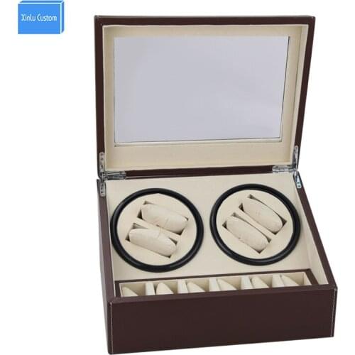 DHL shipping brown Automatic watch winder 4 slient motor box for watches mechanism cases with drawer storage display watches