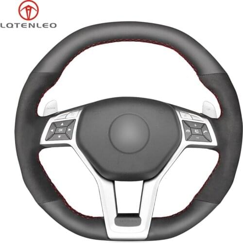 Black Genuine Leather Suede Car Steering Wheel Cover For Mercedes-Benz A 45 AMG 2013-2015 CLA 45 C 63 AMG CLS 63 AMG 2012-2013