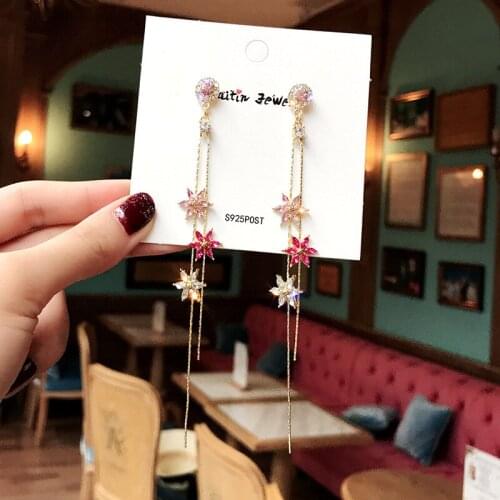 Long Tassel Flower Earrings for Women Simple Jewelry Zircon Earrings