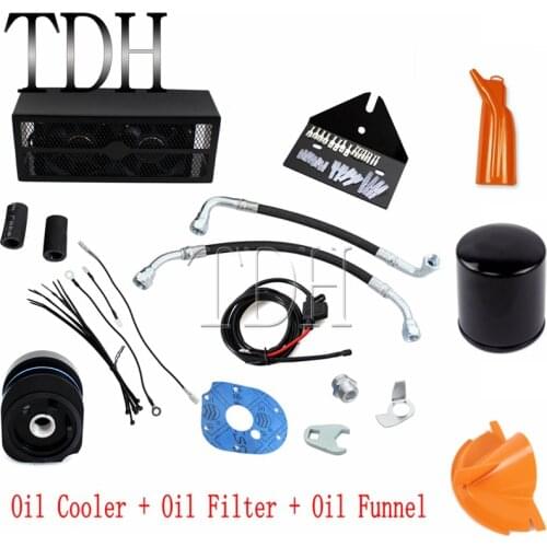For Harley Dyna Road King Electra Glide FLHT FLHR FLTR Motorcycle Black Oil Cooler+Oil Filter+Oil Funnel Radiator 1993-2017