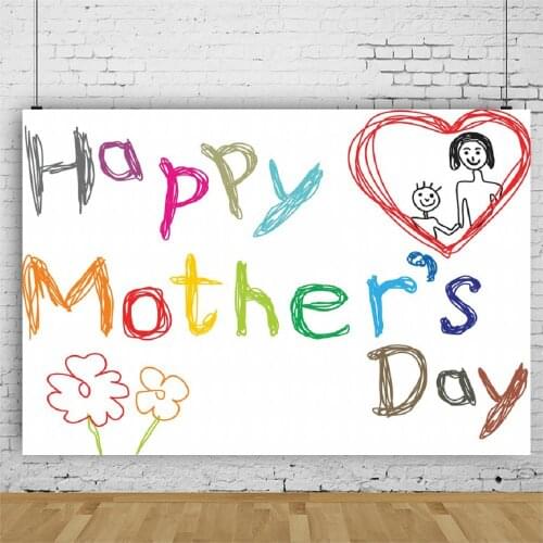 Stick Figure Happy Mothers Day Backdrop Photography Background Baby Shower Celebration Photo Booth Studio Decor
